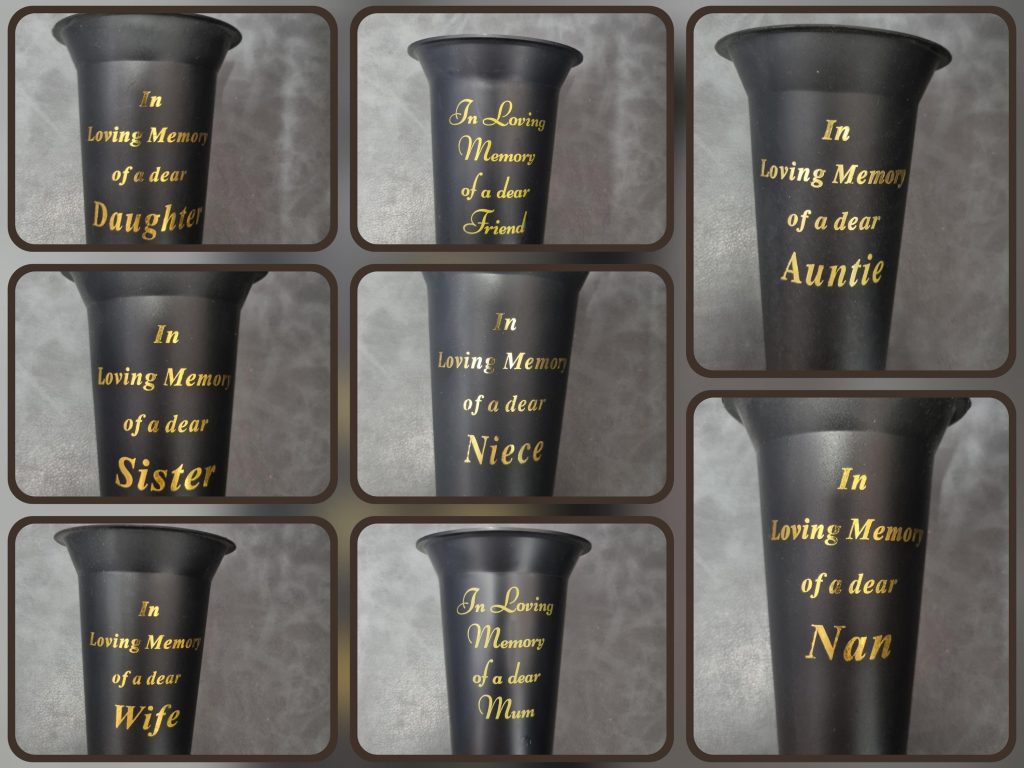 Grave Vase Spike - Black with Gold Text Main