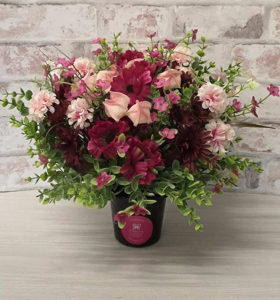 Autumn Luxury Artificial Grave Flower Pot Arrangement Deep Pink