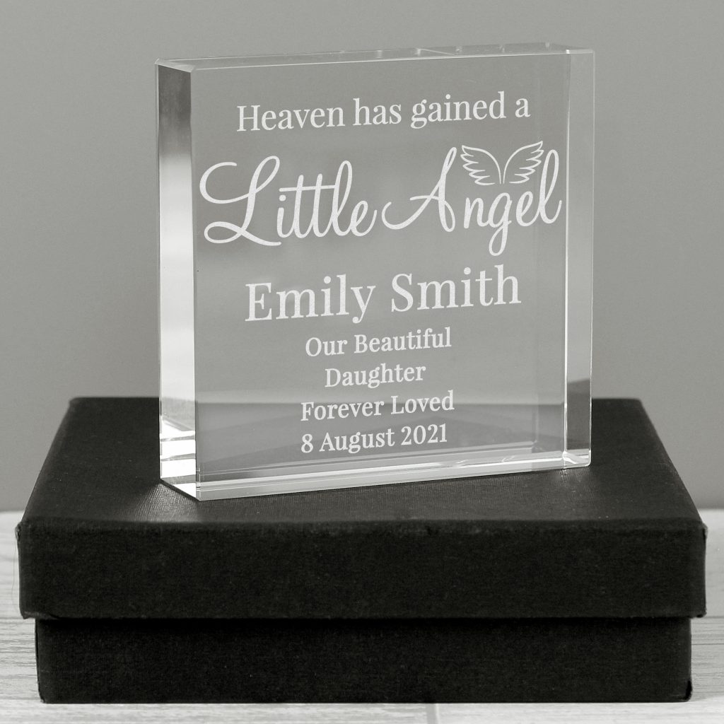 Personalised Little Angel Memorial Crystal Token Block