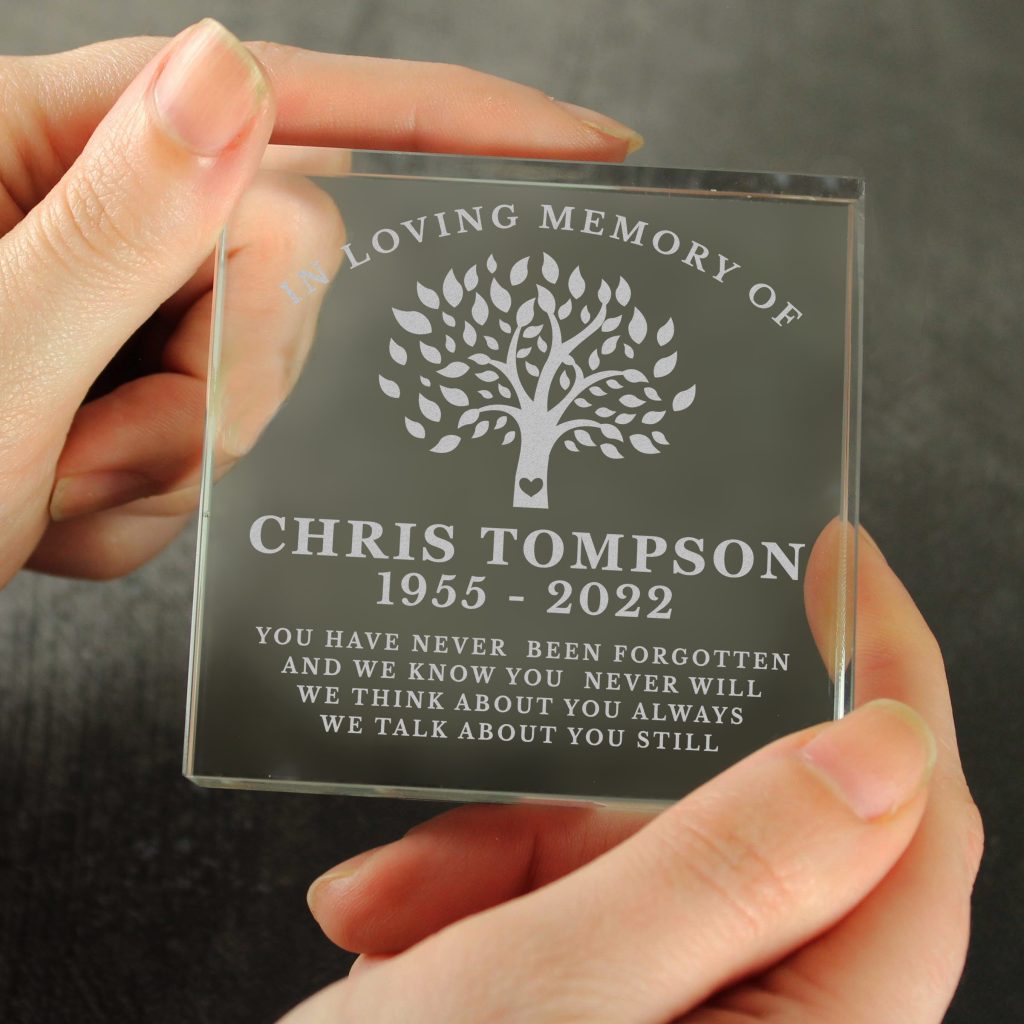 Personalised Family Tree Memorial Crystal Token Block