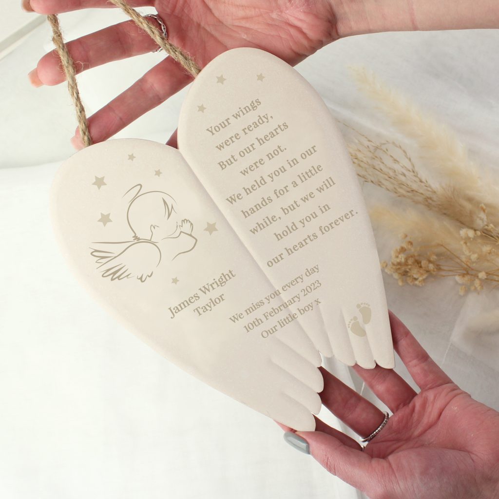 Personalised Little Angel Ceramic Wings Hanging Ornament