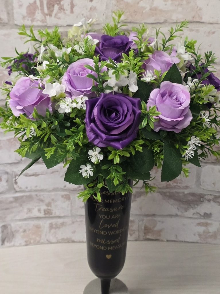 Luxury Artificial Flower Grave Vase Purple Roses