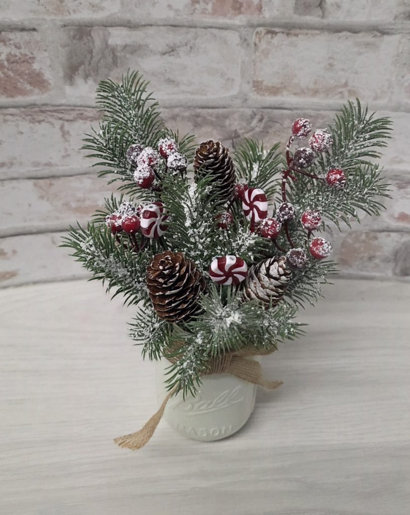 Christmas Frosted Mason Jar Arrangement