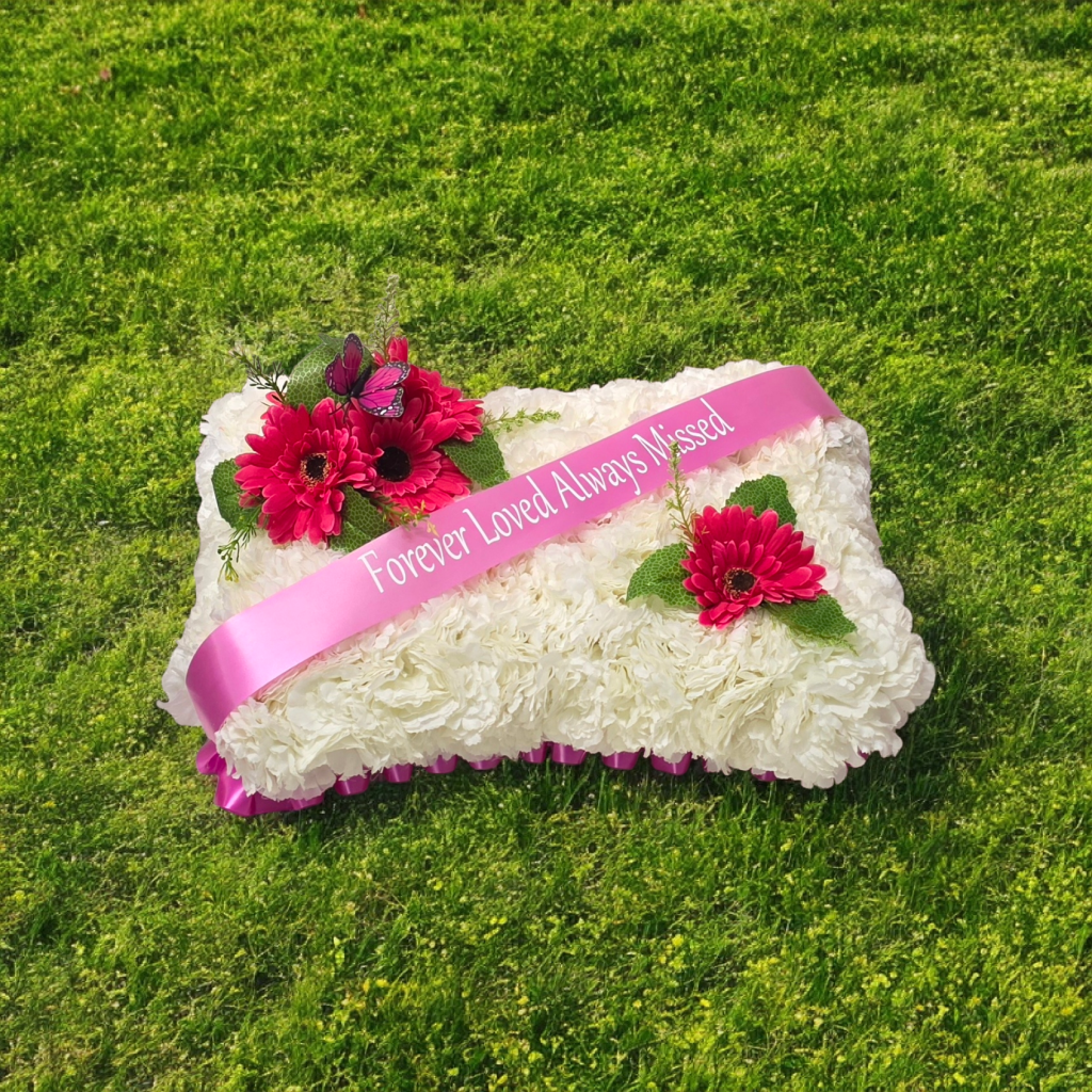 Floral funeral tribute pillow