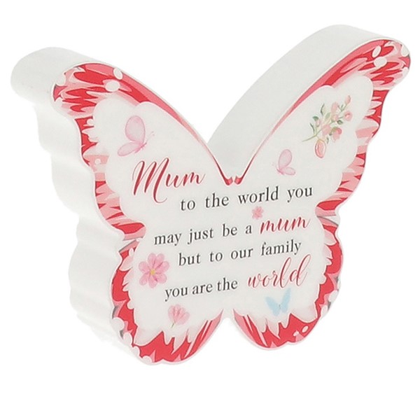 Celebrate the love of a Mum with this beautiful pink butterfly message plaque featuring the heartfelt message; "Mum - To the world you may just be a Mum, but to our family you are the world" This elegant freestanding plaque makes a meaningful keepsake for Mothers Day, Birthdays, or as a loving remembrance tribute. Whether you're celebrating a Mum who is by your side or remembering one who is deeply missed, this plaque creates a lasting tribute filled with love. Browse more of our silk flowers online, we create a wide range of designs and colours. Additionally if you're local to the Wirral, we have a beautiful shop you can visit. Keep up to date with us on our Sianees Flowers Facebook page.