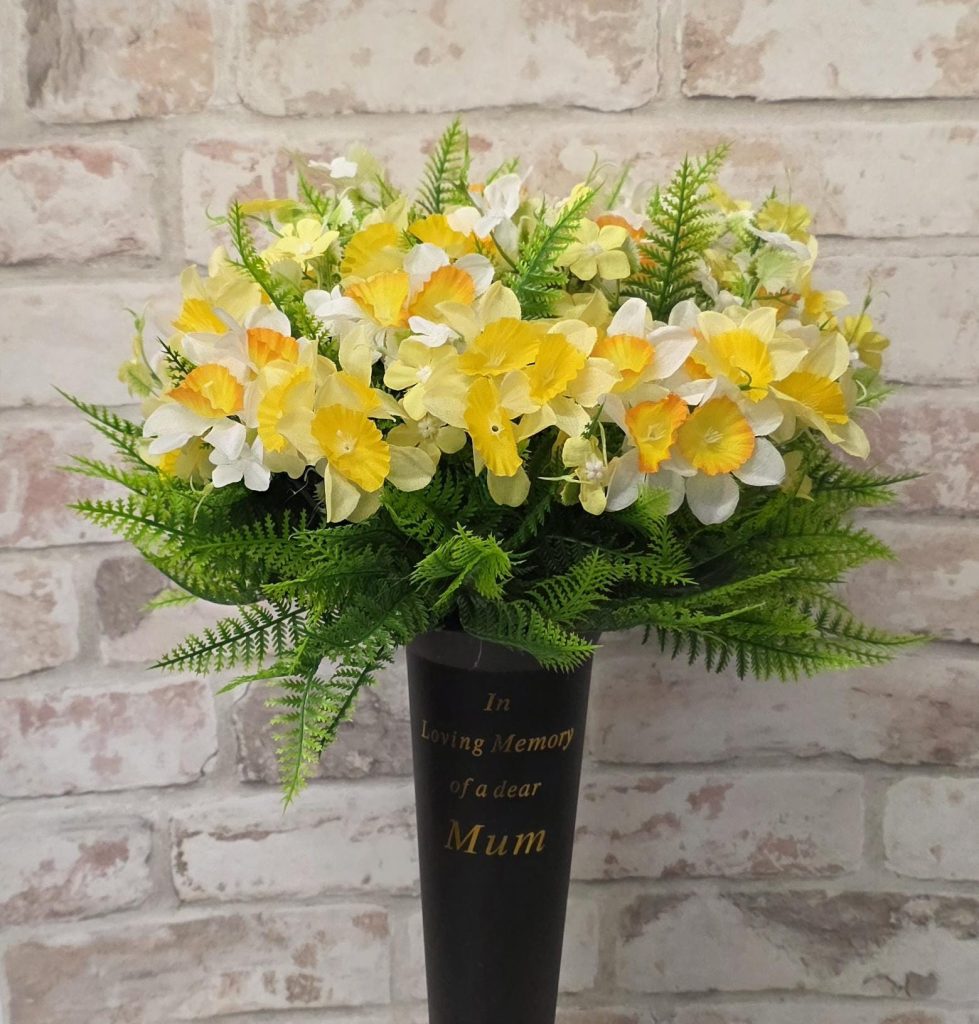 Grave Flower Vase Artificial Daffodil Narcissus Memorial Arrangement