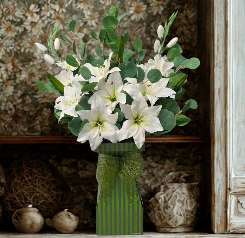 Large White Artificial Lily Flower Arrangement Gift