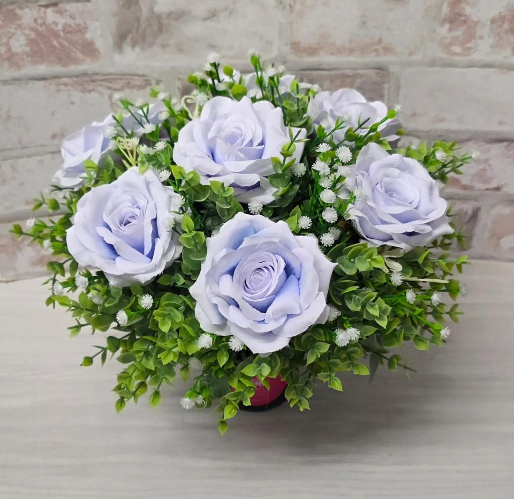 Grave Flower Pot - Artificial Lilac Roses