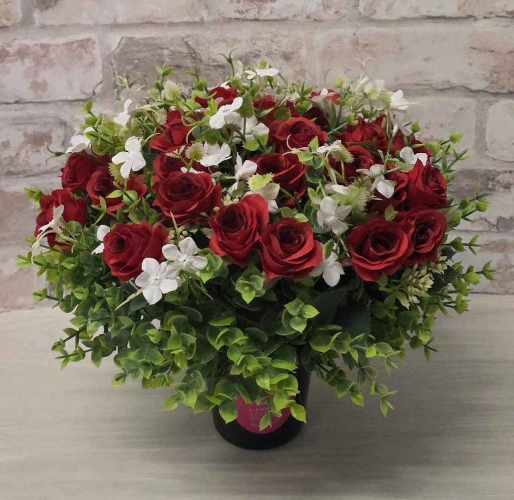 Grave Flower Pot – Artificial Red Roses