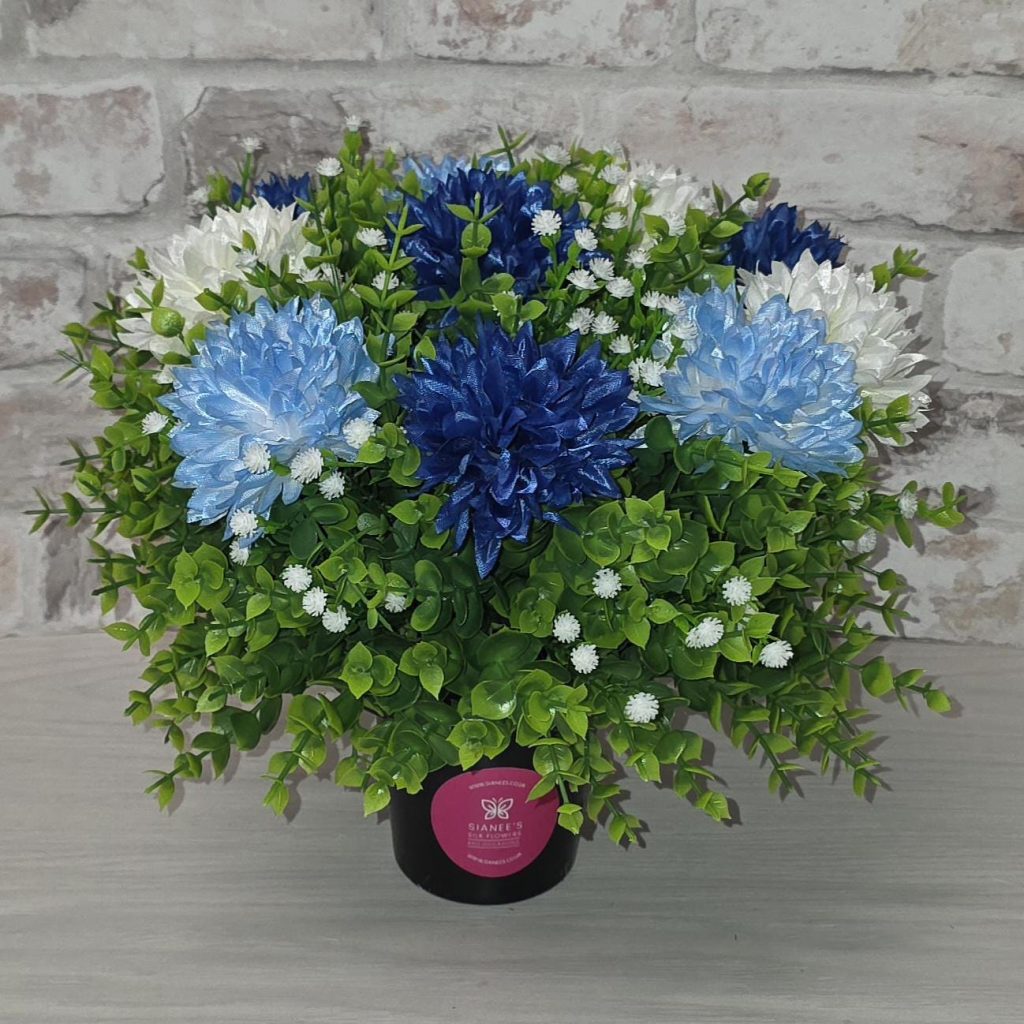Grave Flower Pot - Artificial Blue Chrysanthemum