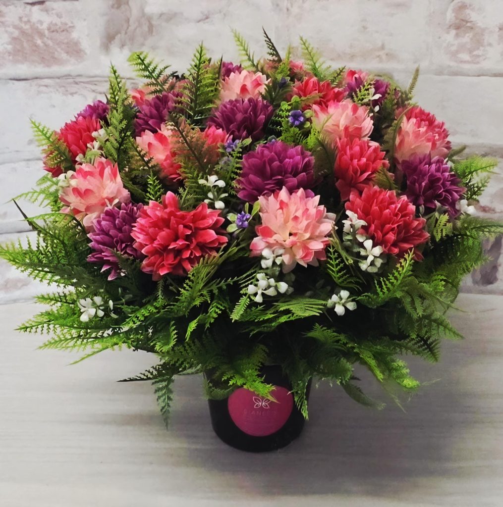 Grave Flowers Pot – Artificial Pink Chrysanthemums