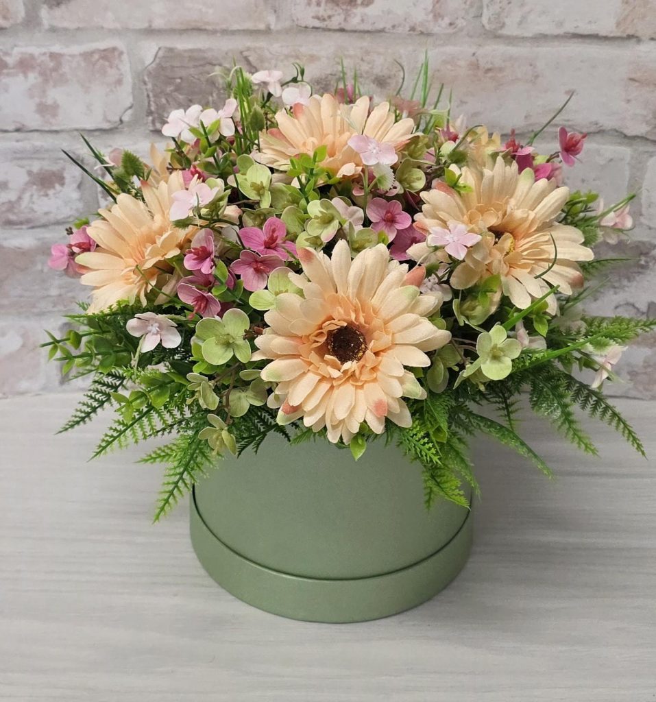 Gerbera Artificial Flower Arrangement in Hat Box