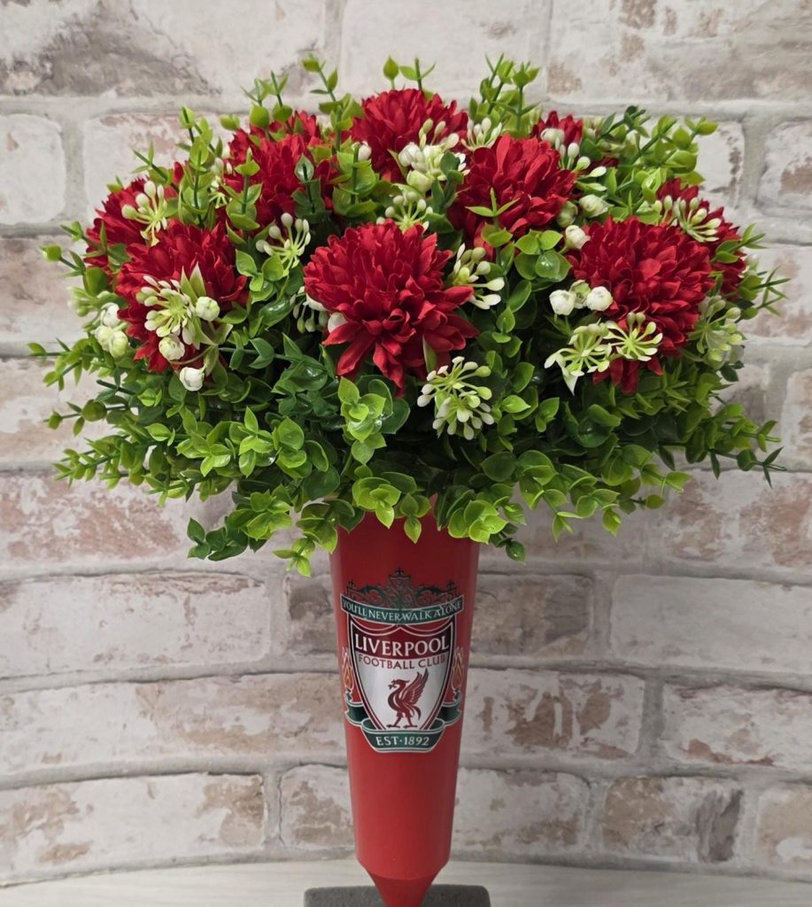 LFC Liverpool Football Grave Vase with Artificial Flowers