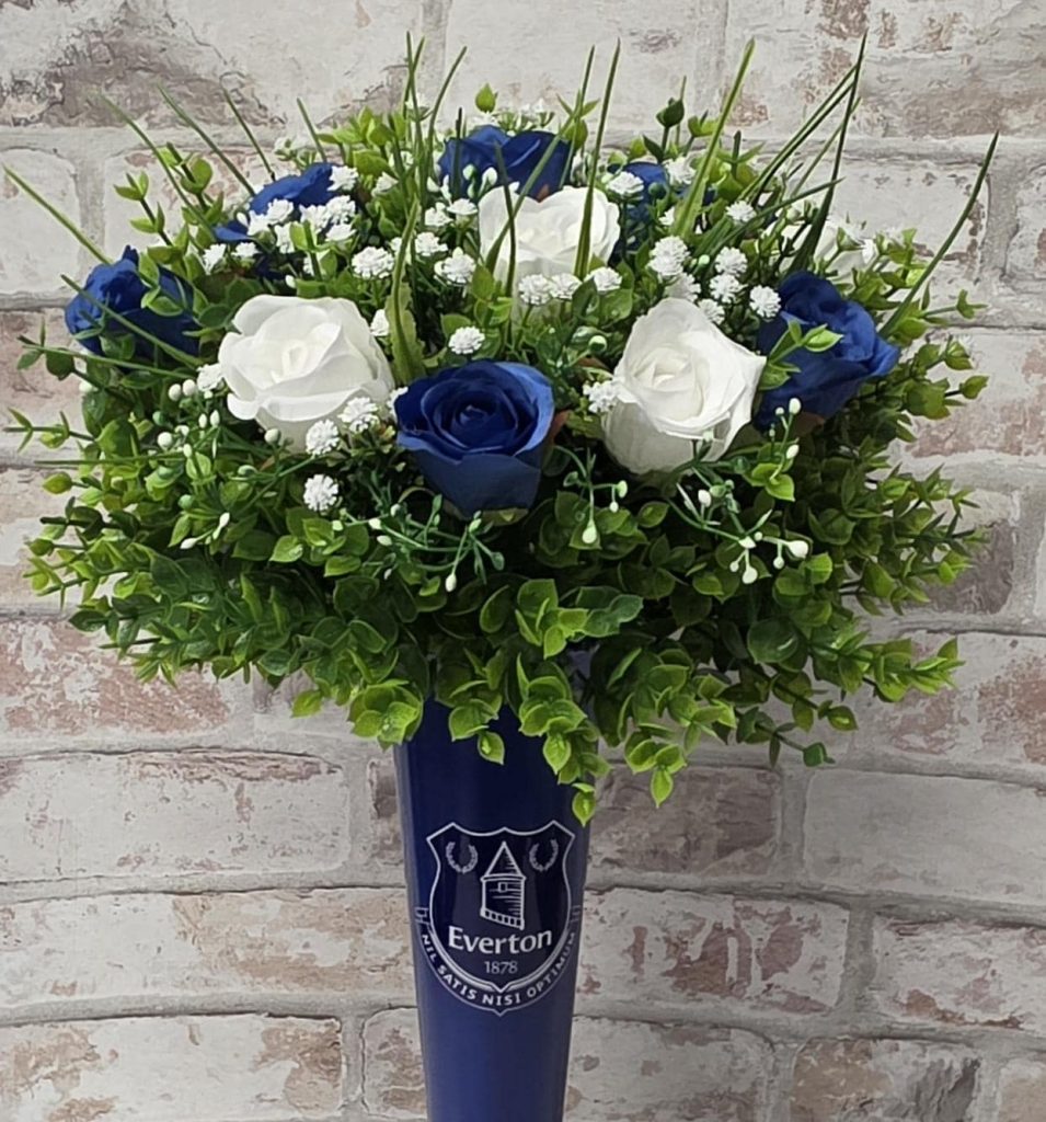 EFC Everton Football Grave Vase with Artificial Flowers