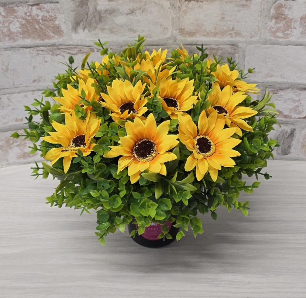 Artificial Flower Grave Pot - Sunflowers