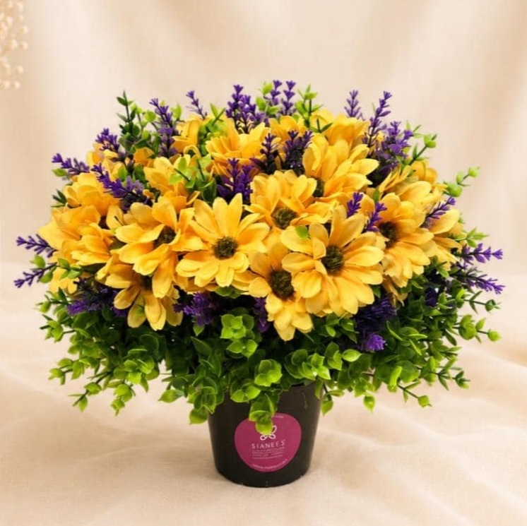 Artificial Flower Grave Pot -Yellow Daisy and Purple Astilbe