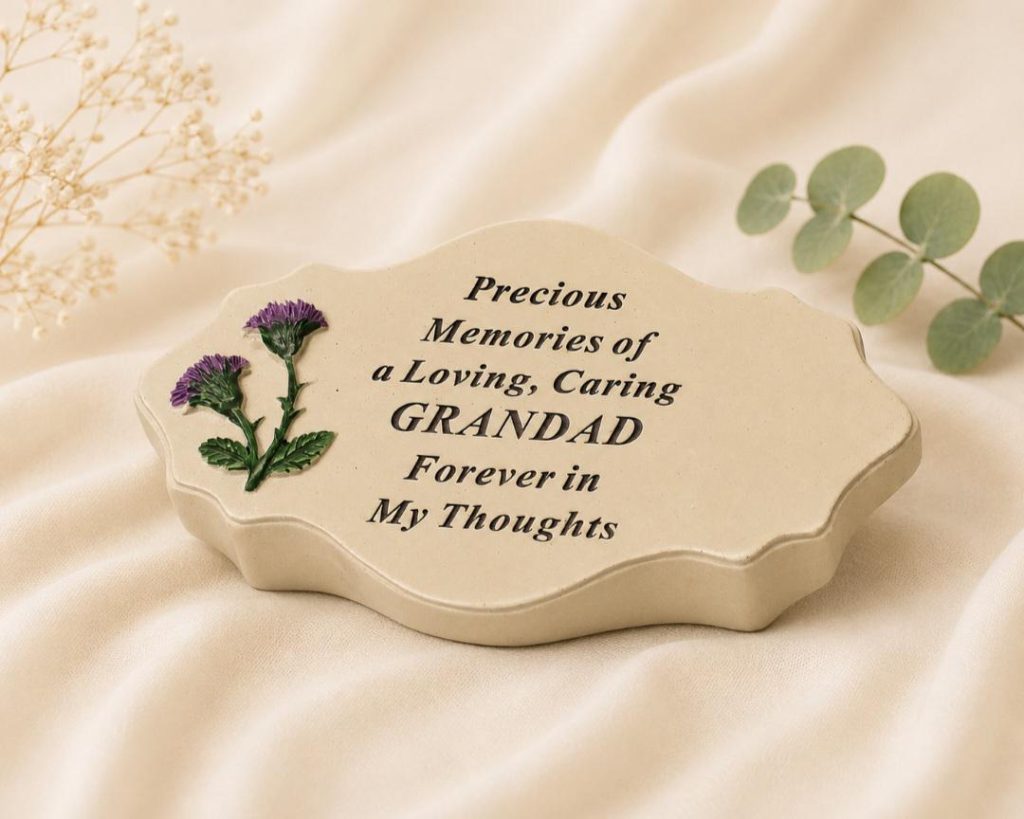 Grandad Graveside Memorial Ornament - Purple Thistle Plaque