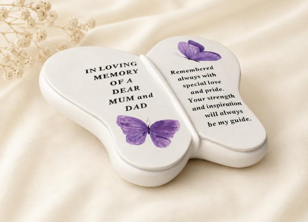 Mum and Dad Graveside Memorial Ornament - Butterfly Plaque