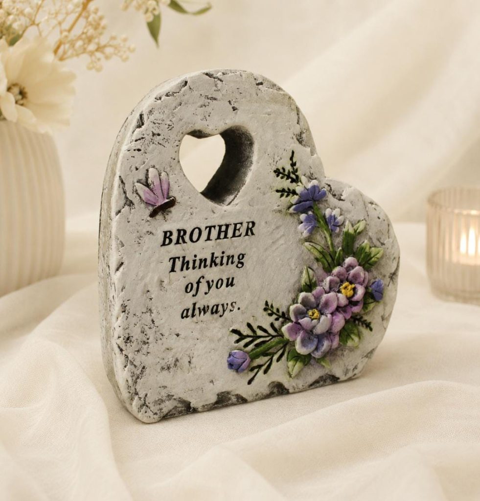 Brother Graveside Memorial Ornament – Floral Heart Plaque