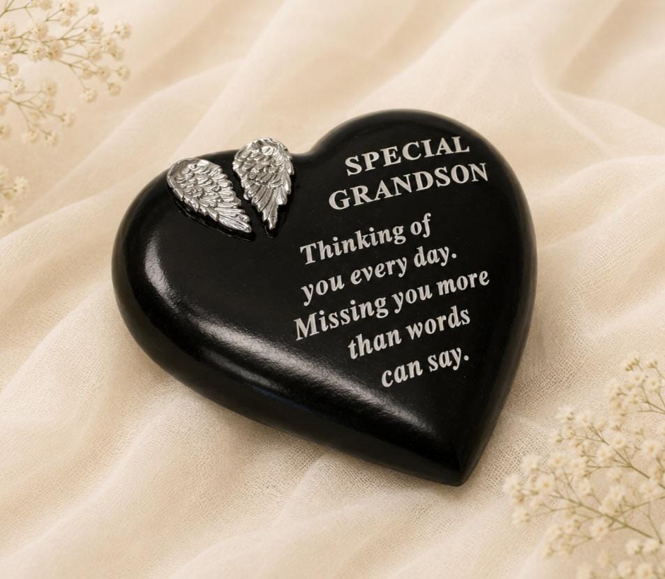 Grandson Graveside Memorial Ornament - Heart Plaque
