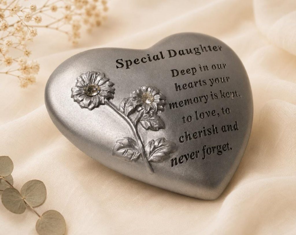 Daughter Graveside Memorial Ornament – Silver Heart Plaque