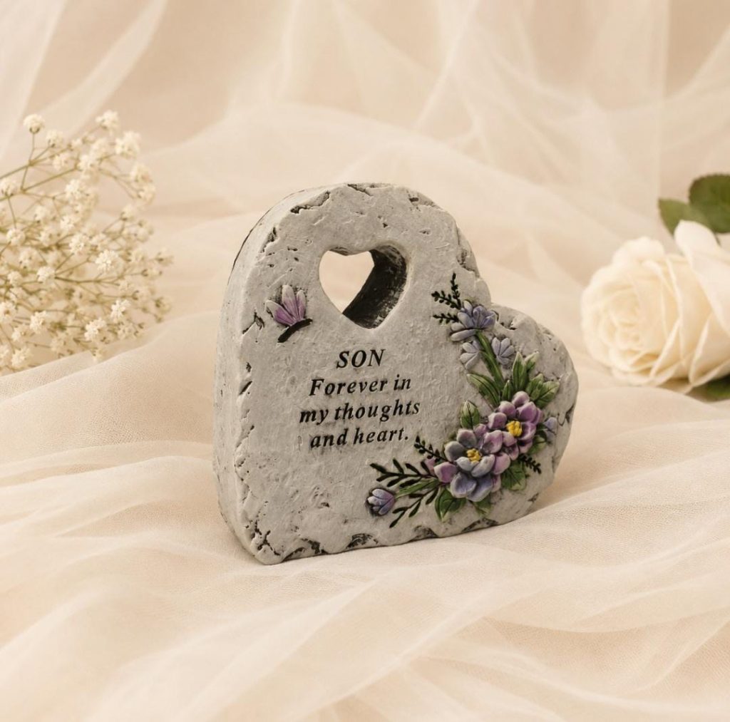 Son Graveside Memorial Ornament – Floral Heart Plaque