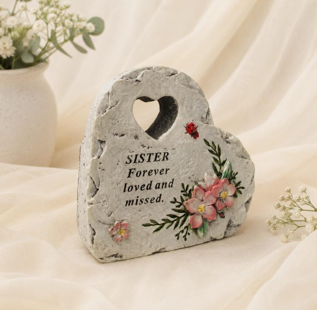 Sister Graveside Memorial Ornament – Floral Heart Plaque