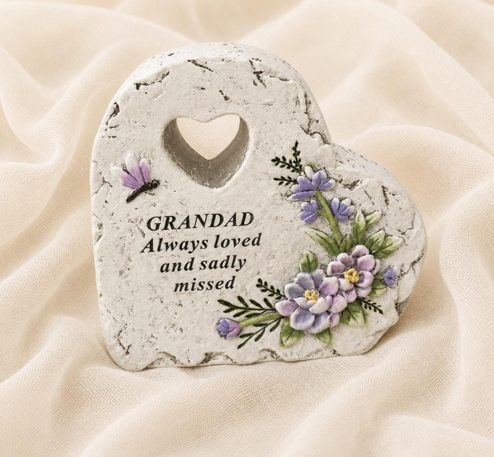 Grandad Graveside Memorial Ornament – Floral Heart Plaque