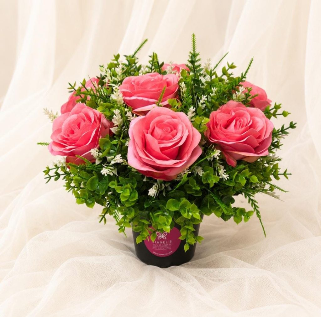 Artificial Grave Flower Pot – Coral Roses