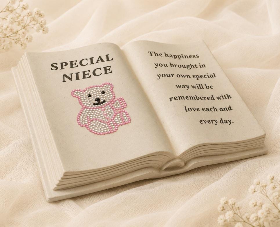 Niece Graveside Memorial Ornament - Book with Teddy