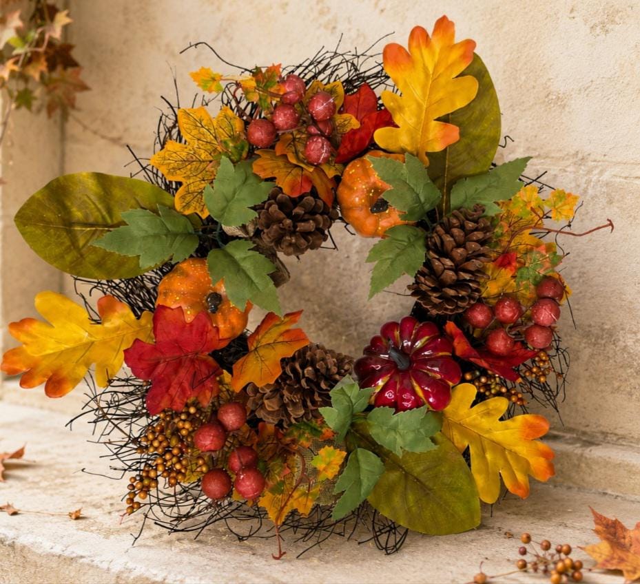 Autumn Door Wreath - Pumpkins, Pinecone & Autumn Leaves